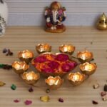 Webelkart Premium 9 Lotus Diya Shape urli Bowl for Home and Pooja Decorations| Urli tealight Candle Holder for Home and Office Decor| Lotus Urli Bowls (12 Inches,Gold)- Diwali Candle Holder - Fast Shipping to USA & Canada