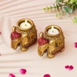 Webelkart Elephant Tealight Candle Holder Set of 2 - Decorative Elephant Candle Stand for Home Decor, Pooja & Festive Decoration,Diwali Decor Item Home Decor Item - Fast Shipping to USA & Canada