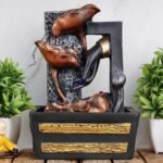 Global Grabbers Polyresin Table Top Indoor Outdoor Water Fall Fountain with LED Lights Home Decor Decoration Gift Gifting Items-GOL_BLK-S5-(000) - Fast Shipping to USA, Canada & India