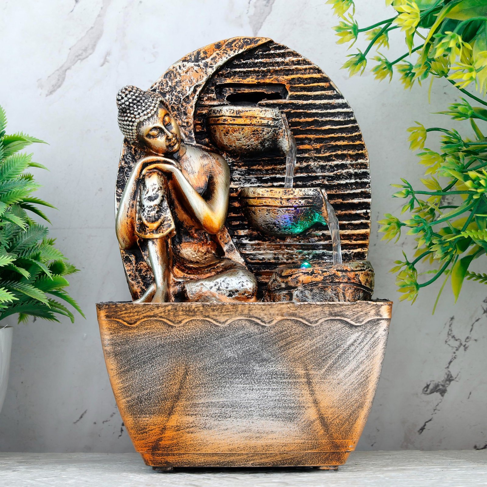 910RLKZTdeL-1.jpg Global Grabbers Polyresin Table Top Indoor Outdoor Water Fall Fountain with LED Lights Home Decor Decoration Gift Gifting Items-A_ORG-SF40 - Fast Shipping to USA, Canada & India - Image 1