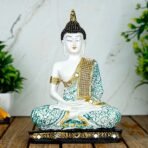 Global Grabbers Polyresin Sitting Buddha Idol Statue Showpiece for Home Decor Decoration Gift Gifting Items-GRE1_WT-BS2-(00), Green - Fast Shipping to USA, Canada & India