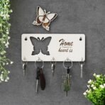 Webelkart Premium Home is Where The Heart is Wooden Key Holder for Home/Office Decor, Key Hanger for Wall Decor,Key Stand (with Butterfly Cutout) - Fast Shipping to USA & Canada
