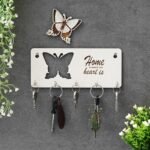 Webelkart Premium Home is Where The Heart is Wooden Key Holder for Home/Office Decor, Key Hanger for Wall Decor,Key Stand (with Butterfly Cutout) - Fast Shipping to USA & Canada