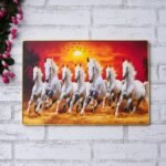 Webelkart Premium Big Seven Running Horses With Frame For Wall Vastu UV Print, Sunset Background Canvas Painting,Seven Horse Large Decorative Painting for Home Living Room,(8 MM 17.32" Inches) - Fast Shipping to USA & Canada