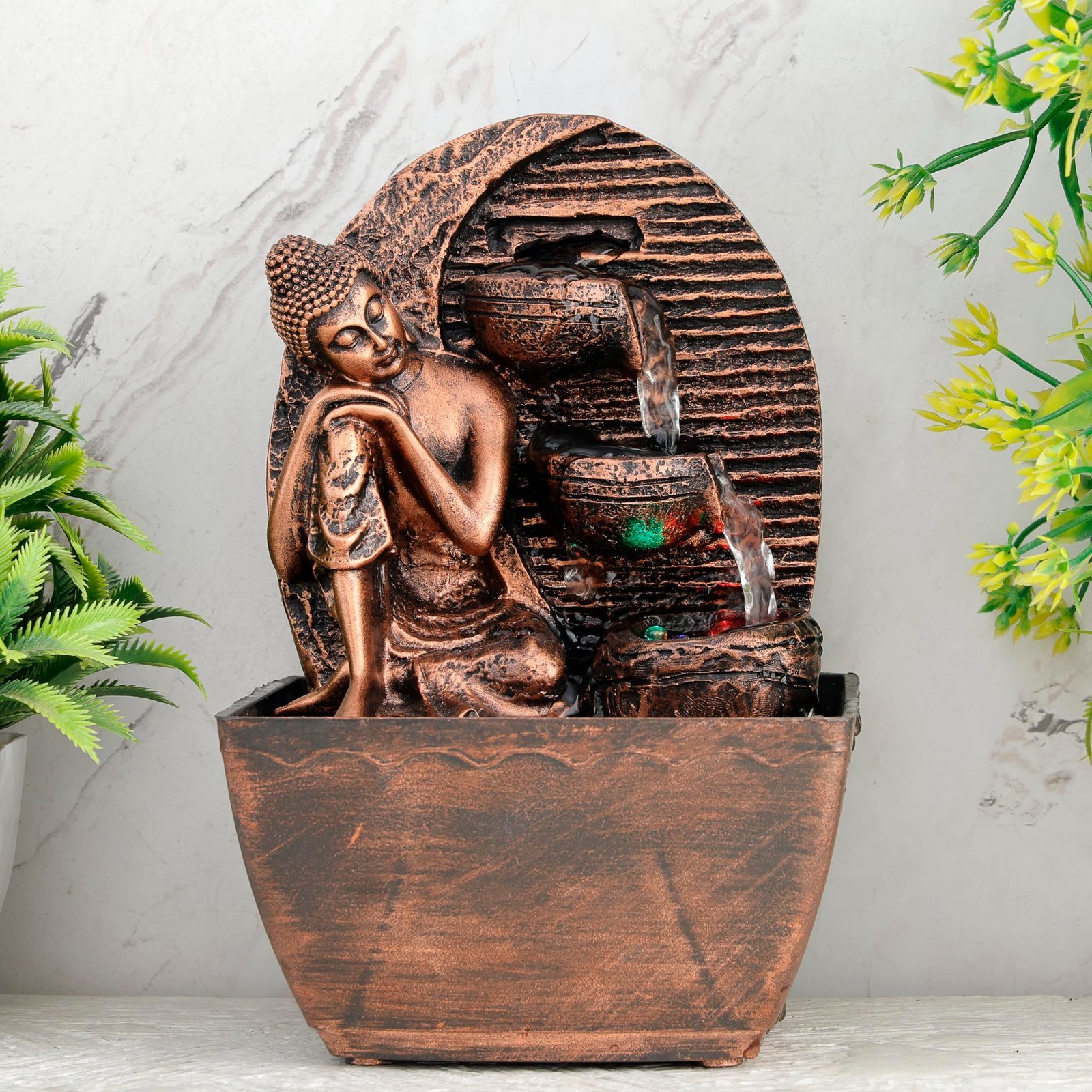 91Dr52GcSgL-1.jpg Global Grabbers Polyresin Table Top Indoor Outdoor Water Fall Fountain with LED Lights Home Decor Decoration Gift Gifting Items-A_COP-SF40 - Fast Shipping to USA, Canada & India - Image 1