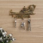 JaipurCrafts Premium Gold Metal Jai Shree Shyam Peacock Feather Key Holder for Home and Office Decor| Keychain Holder for Home| Khatu Shyam Ji Key Holder (7.5 Inches, 3 Hooks) - Fast Shipping to USA & Canada