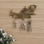 JaipurCrafts Premium Gold Metal Jai Shree Shyam Peacock Feather Key Holder for Home and Office Decor| Keychain Holder for Home| Khatu Shyam Ji Key Holder (7.5 Inches, 3 Hooks) - Fast Shipping to USA & Canada