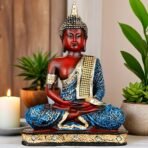 Global Grabbers New 25 Centimetre Meditating Sitting Buddha Statue showpiece Idol Home Decoration Items for Living Room Decor and Gifts (Blue White Maroon) - Fast Shipping to USA, Canada & India