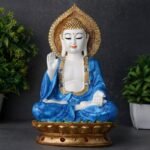 Global Grabbers New Sitting Buddha Statue showpiece Idol Home Decor Items for Living Room and Gifts (Blue White Glossy) - Fast Shipping to USA, Canada & India