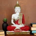 Global Grabbers New 25 Centimetre Meditating Sitting Buddha Statue showpiece Idol Home Decoration Items for Living Room Decor and Gifts (Red White Glossy) - Fast Shipping to USA, Canada & India
