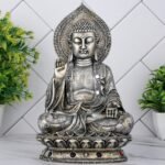 Global Grabbers New Sitting Buddha Statue showpiece Idol Home Decor Items for Living Room and Gifts (Antique Silver) - Fast Shipping to USA, Canada & India