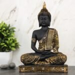 Global Grabbers New 25 Centimetre Meditating Sitting Buddha Statue showpiece Idol Home Decor Items for Living Room and Gifts (GOL3_BLK) - Fast Shipping to USA, Canada & India