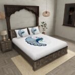 JaipurFabric Cotton 180 TC Dancing Peacock Jaipuri Print Bedsheet for Double Bed with 2 Pillow Covers (100" X 108"), White (Silver) - Fast Shipping to USA & Canada