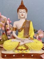 Global Grabbers Polyresin Sitting Buddha Idol Statue Showpiece for Home Decor Decoration Gift Gifting Items (YEL_WT/GL) - Fast Shipping to USA, Canada & India