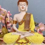 Global Grabbers Polyresin Sitting Buddha Idol Statue Showpiece for Home Decor Decoration Gift Gifting Items (YEL_WT/GL) - Fast Shipping to USA, Canada & India