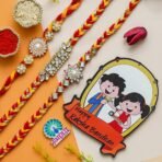 Webelkart Premium Combo of 3 Kundan Stone Rakhi for Bhaiya and Bhabhi/Sister and Kids with Freeze Magnets for Home - Fast Shipping to USA & Canada