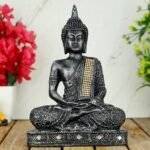 Global Grabbers Polyresin Sitting Buddha Idol Statue Showpiece for Home Decor Decoration Gift Gifting Items-A_SIL-BS2-(00), Silver - Fast Shipping to USA, Canada & India