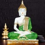 Global Grabbers New 25 Centimetre Meditating Sitting Buddha Statue showpiece Idol Home Decoration Items for Living Room Decor and Gifts (Green White Glossy) - Fast Shipping to USA, Canada & India