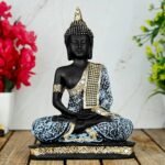 Global Grabbers New 25 Centimetre Meditating Sitting Buddha Statue showpiece Idol Home Decor Items for Living Room and Gifts (Sky Blue Black) - Fast Shipping to USA, Canada & India