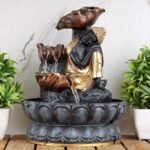 Global Grabbers Polyresin Table Top Indoor Outdoor Water Fall Fountain with LED Lights Home Decor Decoration Gift Gifting Items-GOL_GRY-SF12-(000) - Fast Shipping to USA, Canada & India