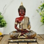 Global Grabbers Polyresin Sitting Buddha Idol Statue Showpiece for Home Decor Decoration Gift Gifting Items-ORG_WT_MR-BS2-(00), Orange - Fast Shipping to USA, Canada & India
