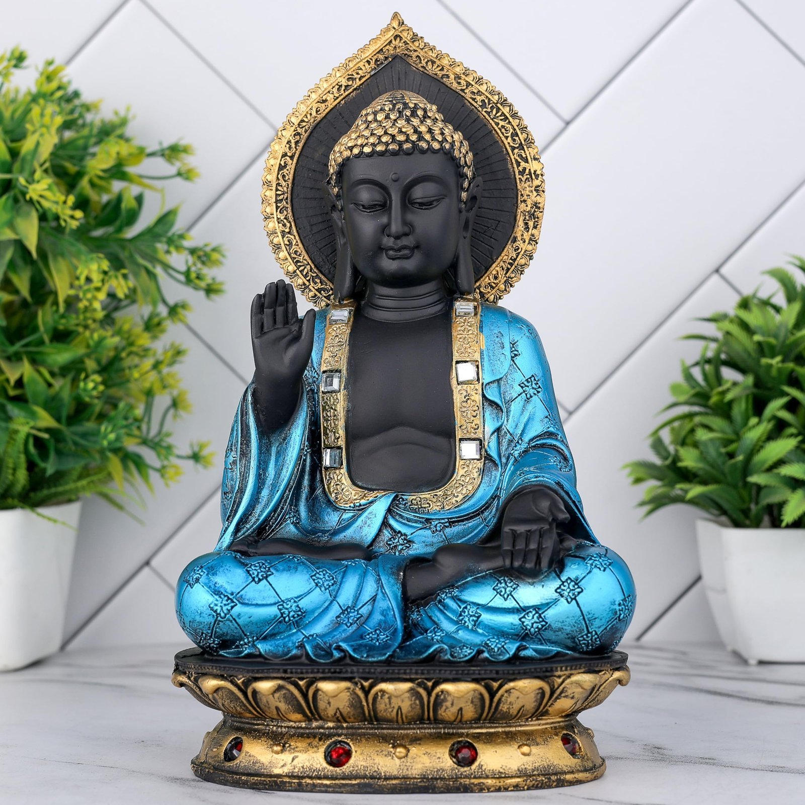 91m4xbQY8L.jpg Global Grabbers New Sitting Buddha Statue showpiece Idol Home Decor Items for Living Room and Gifts (Blue Black) - Fast Shipping to USA, Canada & India - Image 1