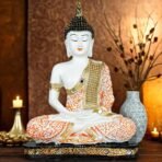 Global Grabbers New 25 Centimetre Meditating Sitting Buddha Statue showpiece Idol Home Decoration Items for Living Room Decor and Gifts (Orange1 White) - Fast Shipping to USA, Canada & India