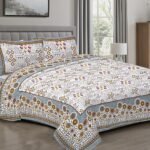 Xtore Jaipuri Round Flowers Motif Design Printed 100% Cotton for King Size Double Bed with 2 Pillow Covers (100 X 108 Inches, Multicolor) - Fast Shipping to USA & Canada