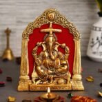 JaipurCrafts Metal Lord Ganesha Idol Statue for Home and Office Decor | Ganesha Ji Ki Murti for Home and Office Temple (7 x 8.5 Inches, Gold) (ganesha idol) - Fast Shipping to USA & Canada