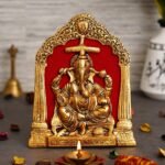 JaipurCrafts Metal Lord Ganesha Idol Statue for Home and Office Decor | Ganesha Ji Ki Murti for Home and Office Temple (7 x 8.5 Inches, Gold) (ganesha idol) - Fast Shipping to USA & Canada