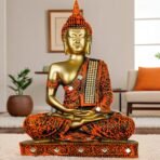 Global Grabbers New 25 Centimetre Meditating Sitting Buddha Statue showpiece Idol Home Decoration Items for Living Room Decor and Gifts (Orange Golden) - Fast Shipping to USA, Canada & India
