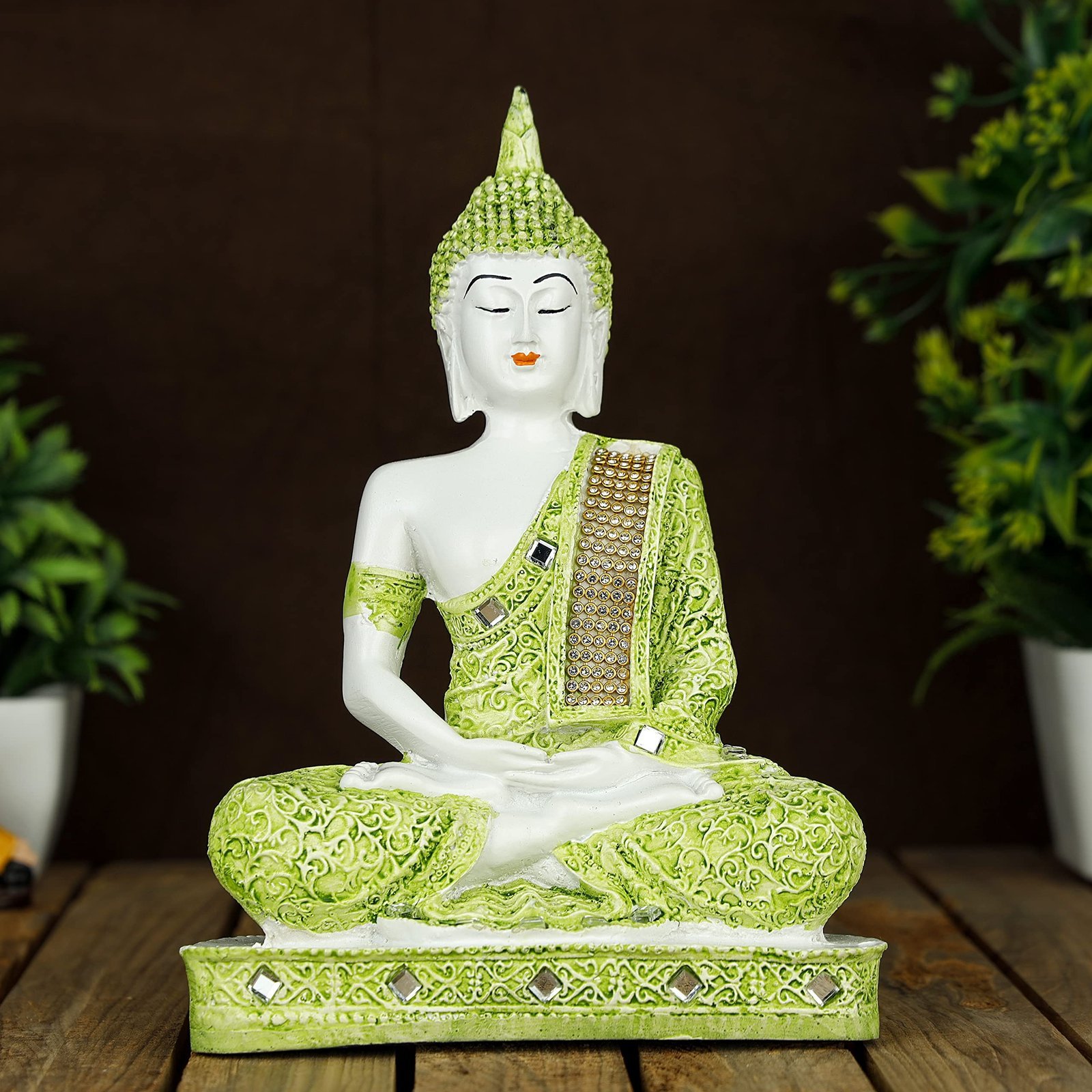 91vihfnpLL.jpg Global Grabbers New 25 Centimetre Meditating Sitting Buddha Statue showpiece Idol Home Decoration Items for Living Room Decor and Gifts (Green White Matte) - Fast Shipping to USA, Canada & India - Image 1