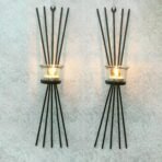 JaipurCrafts Set of 2 Wall sconces 38 cm Long with 2 Glass Cup Candle Holders and Bonus Tealight Candles - Fast Shipping to USA & Canada