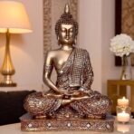 Global Grabbers New 25 Centimetre Meditating Sitting Buddha Statue showpiece Idol Home Decor Items for Living Room and Gifts (Golden2) - Fast Shipping to USA, Canada & India