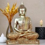 Global Grabbers New 25 Centimetre Meditating Sitting Buddha Statue showpiece Idol Home Decoration Items for Living Room Decor and Gifts (Silver3) - Fast Shipping to USA, Canada & India